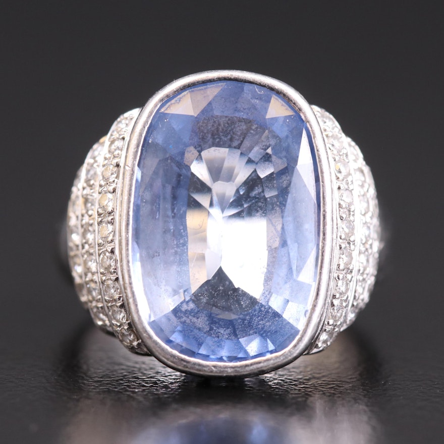 Platinum 9.46 CT Sapphire and Diamond Ring