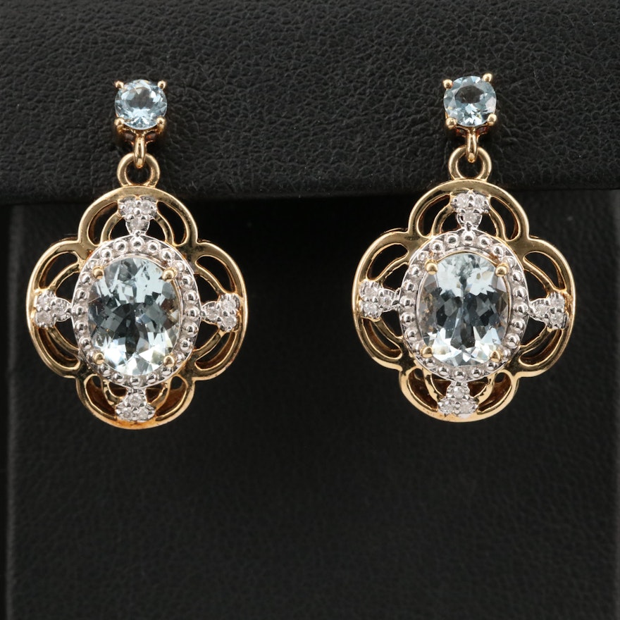 14K Aquamarine and Diamond Quatrefoil Earrings