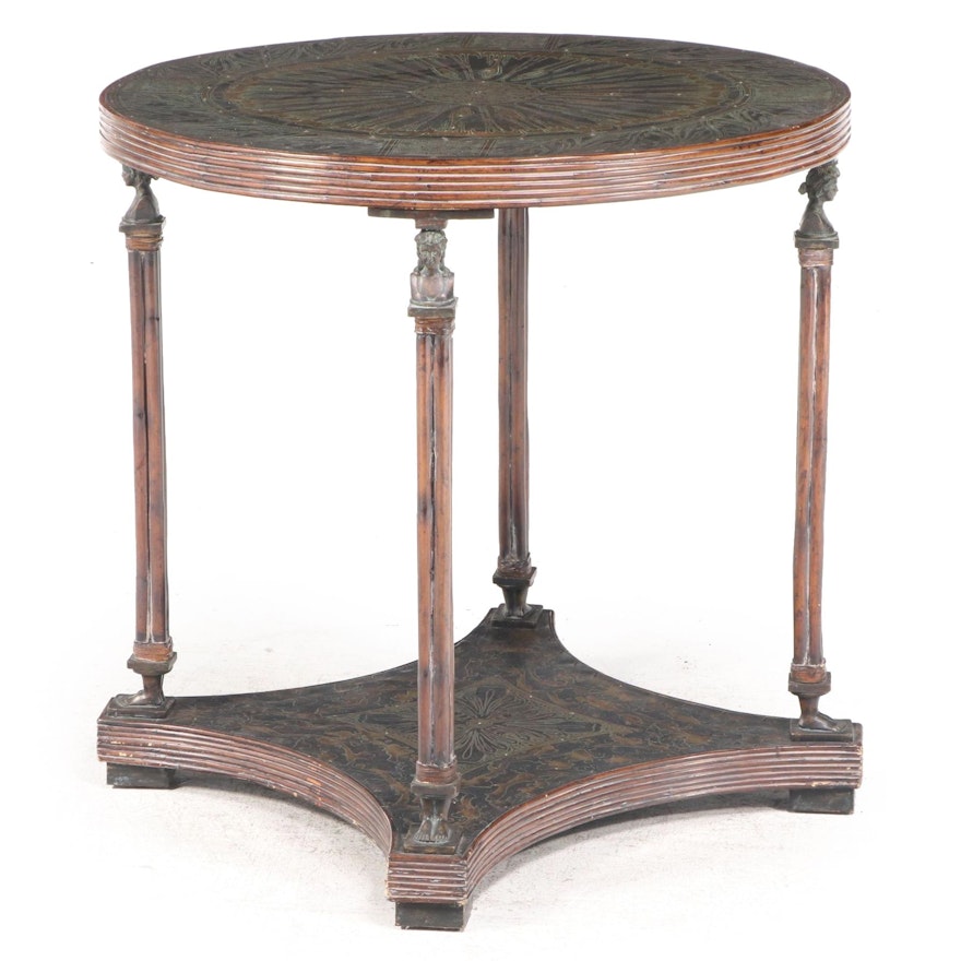 Maitland-Smith Empire Style Copper-Clad, Cast Metal-Mounted, & Bamboo Side Table