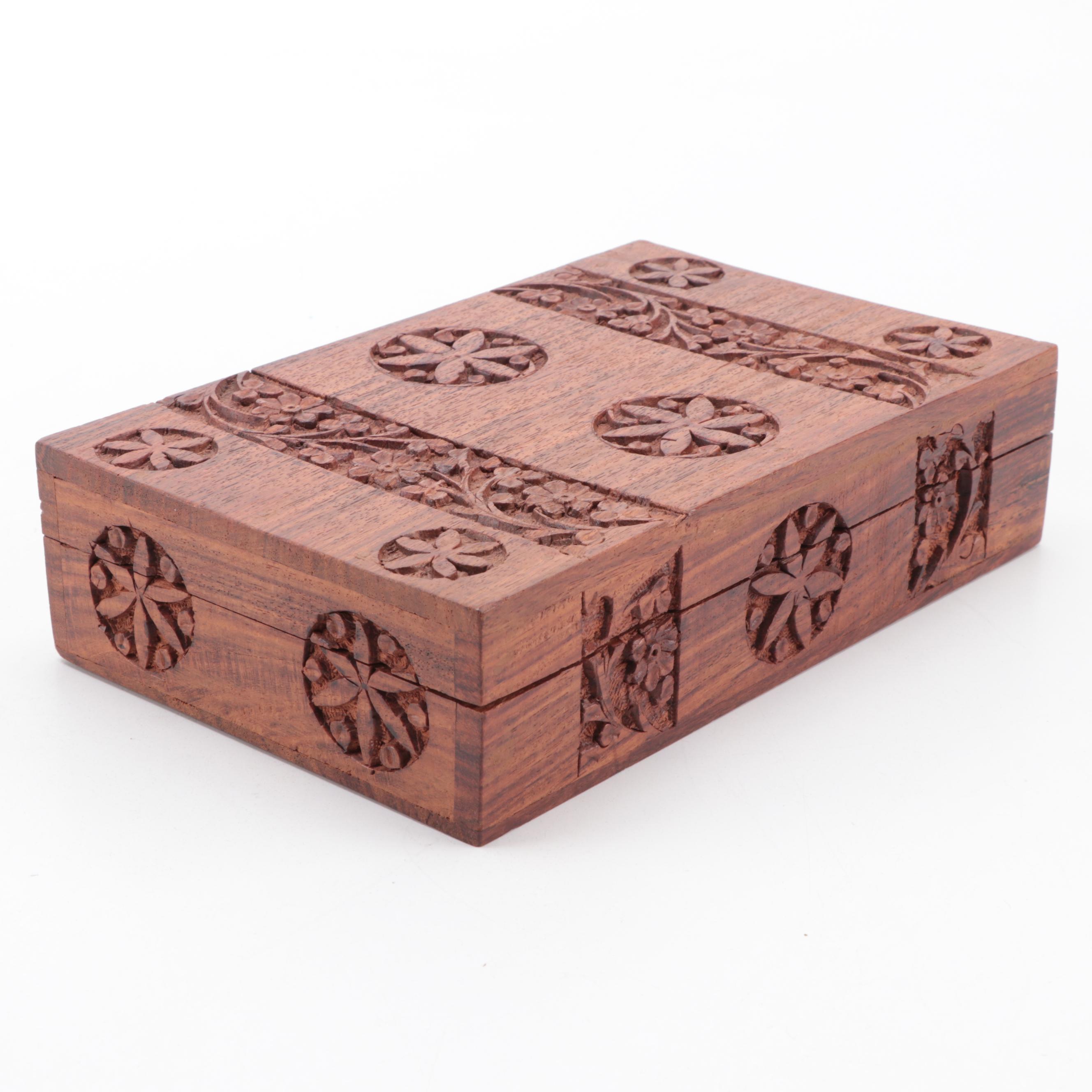 Flemish Art Co. Pyrography Trinket Box with Hand-Carved Hinged Wooden Boxes