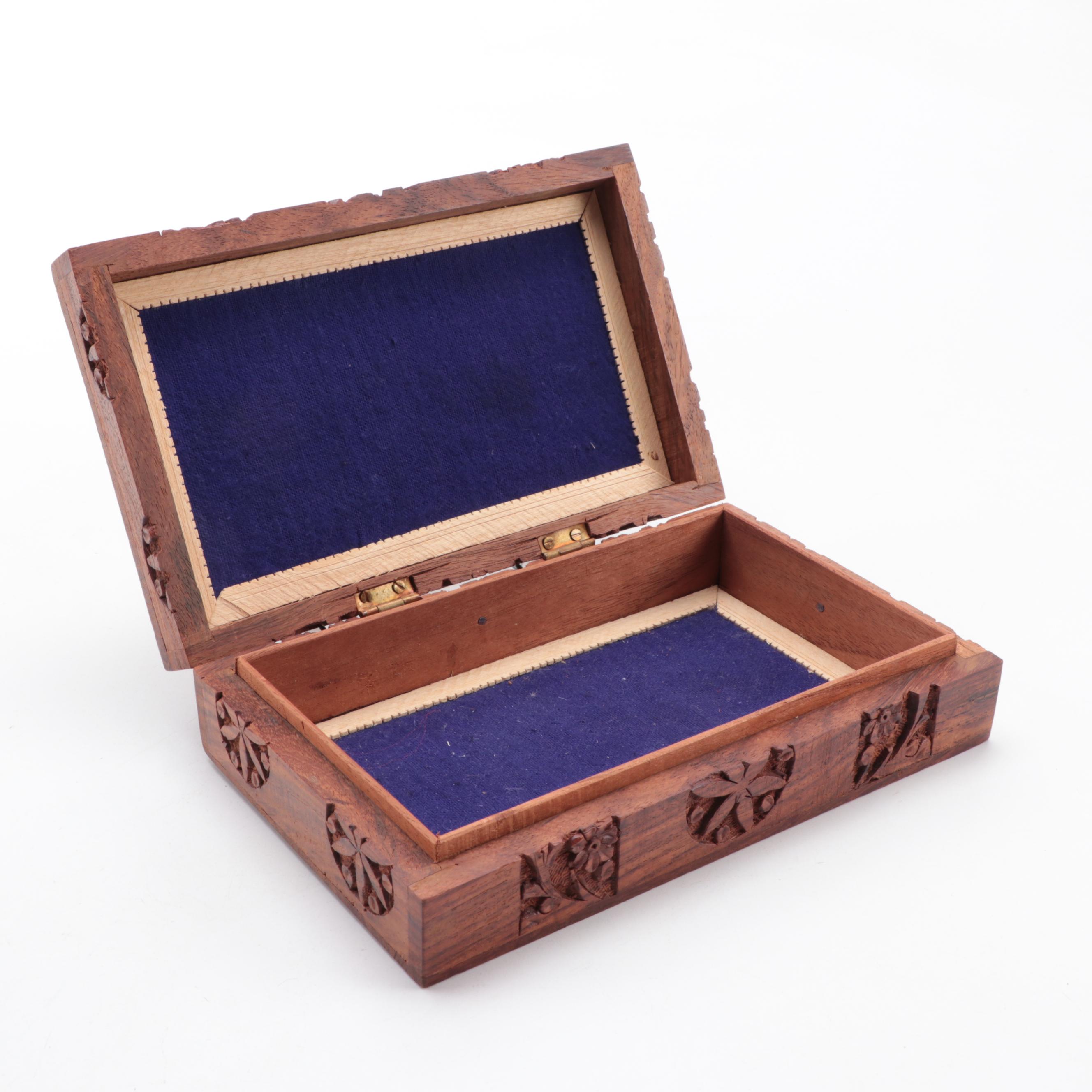 Flemish Art Co. Pyrography Trinket Box with Hand-Carved Hinged Wooden Boxes