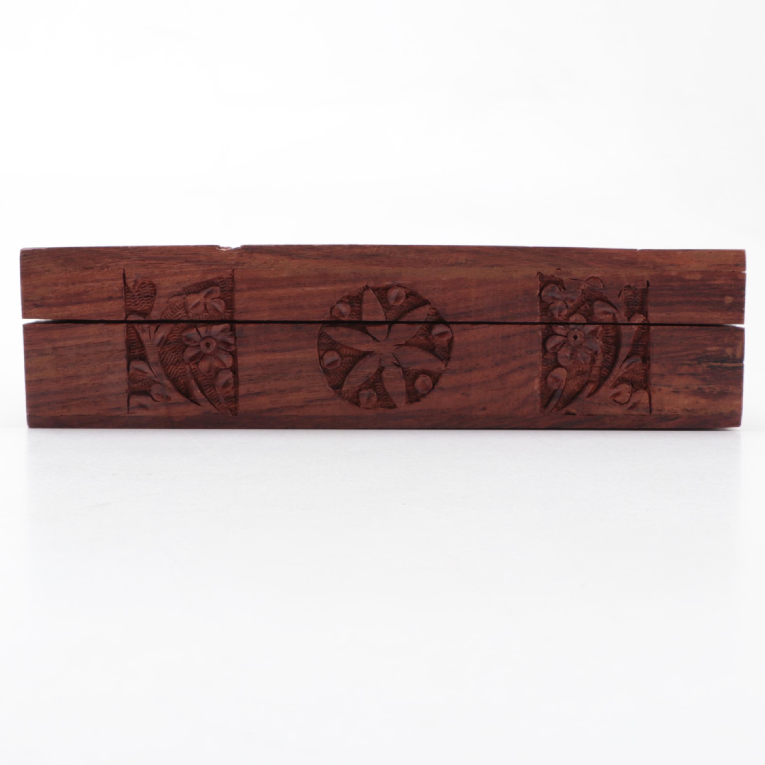 Flemish Art Co. Pyrography Trinket Box with Hand-Carved Hinged Wooden Boxes