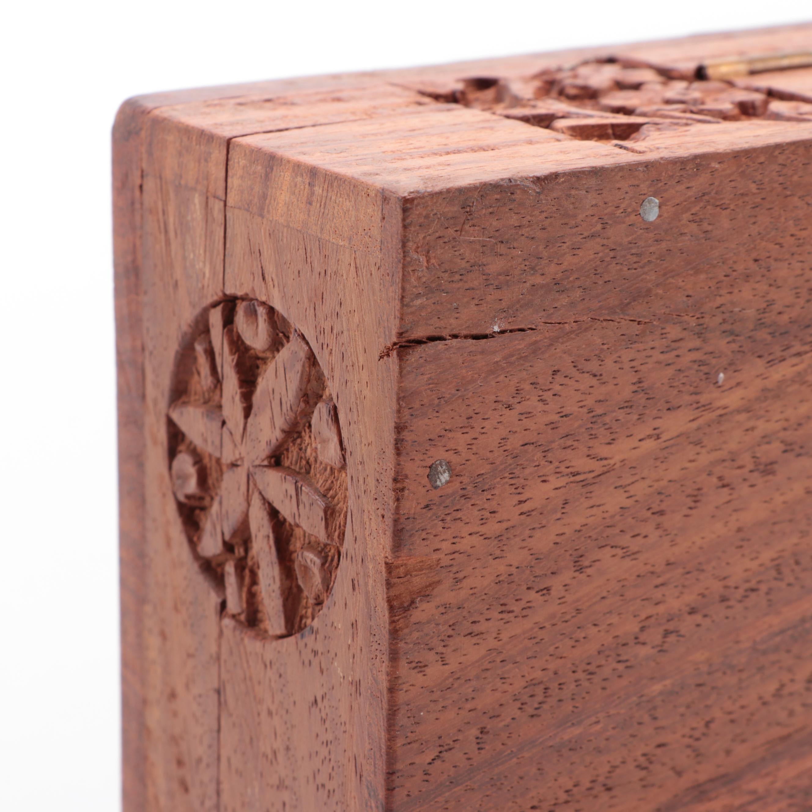 Flemish Art Co. Pyrography Trinket Box with Hand-Carved Hinged Wooden Boxes