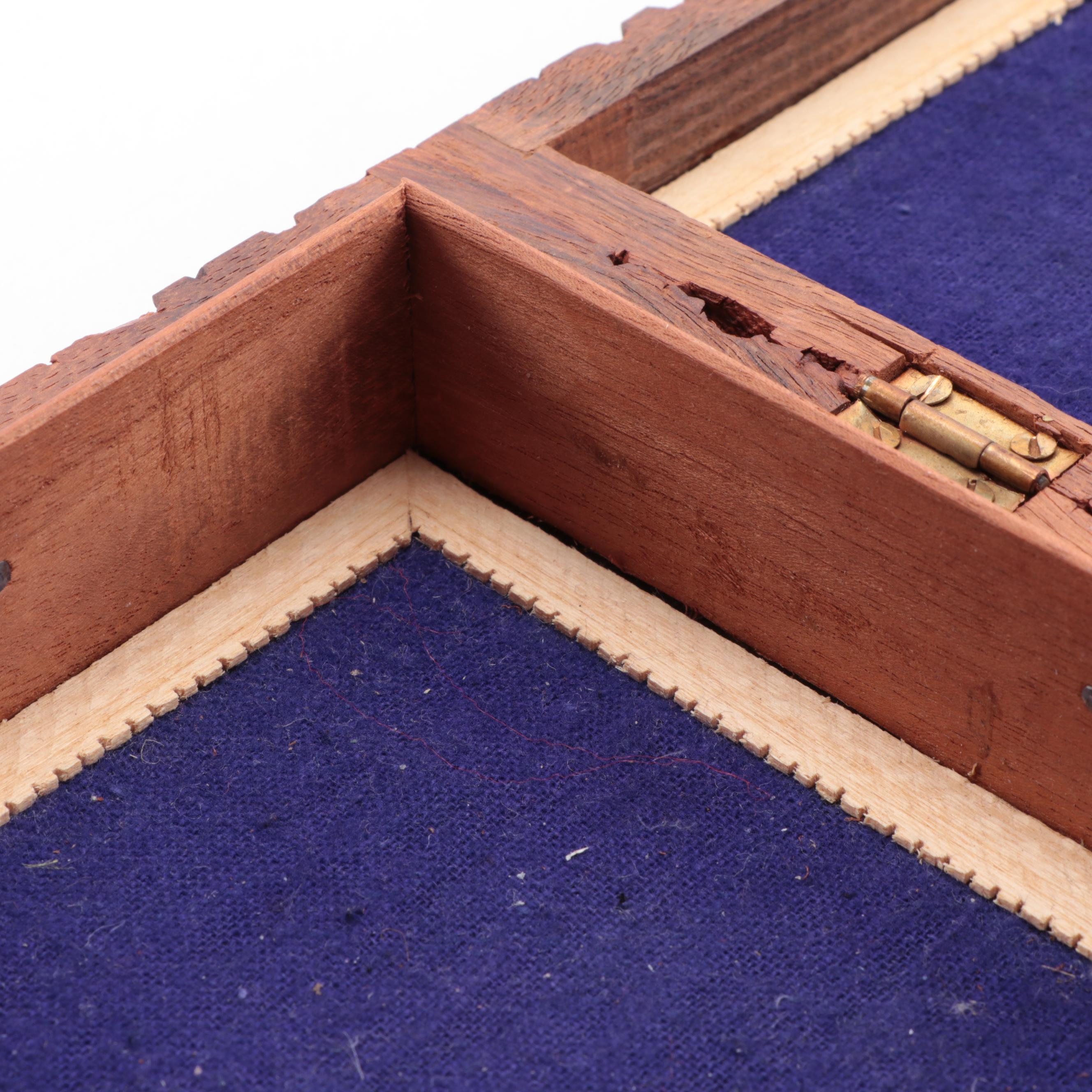 Flemish Art Co. Pyrography Trinket Box with Hand-Carved Hinged Wooden Boxes