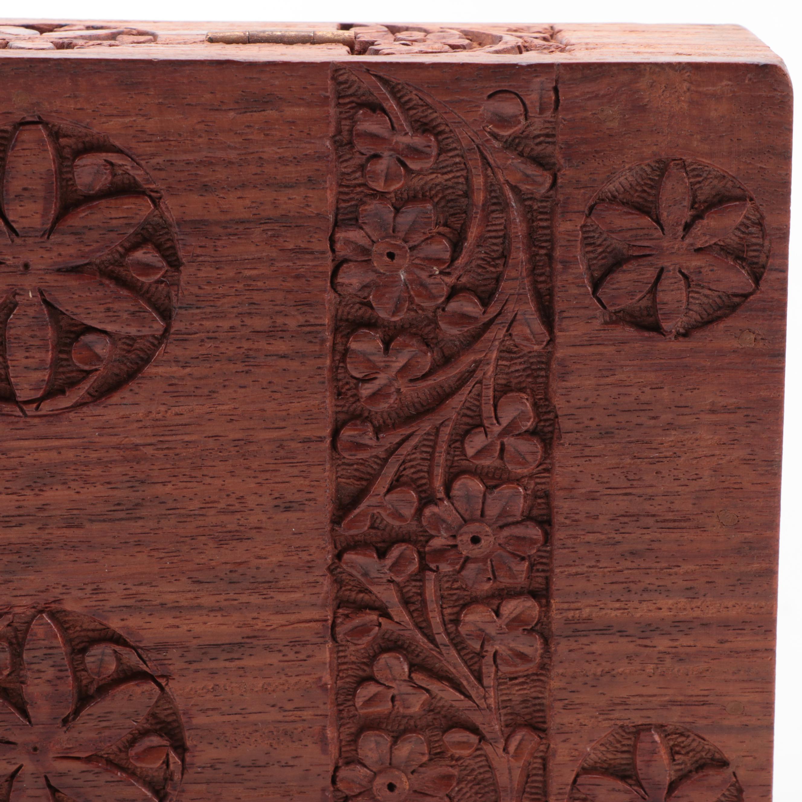 Flemish Art Co. Pyrography Trinket Box with Hand-Carved Hinged Wooden Boxes