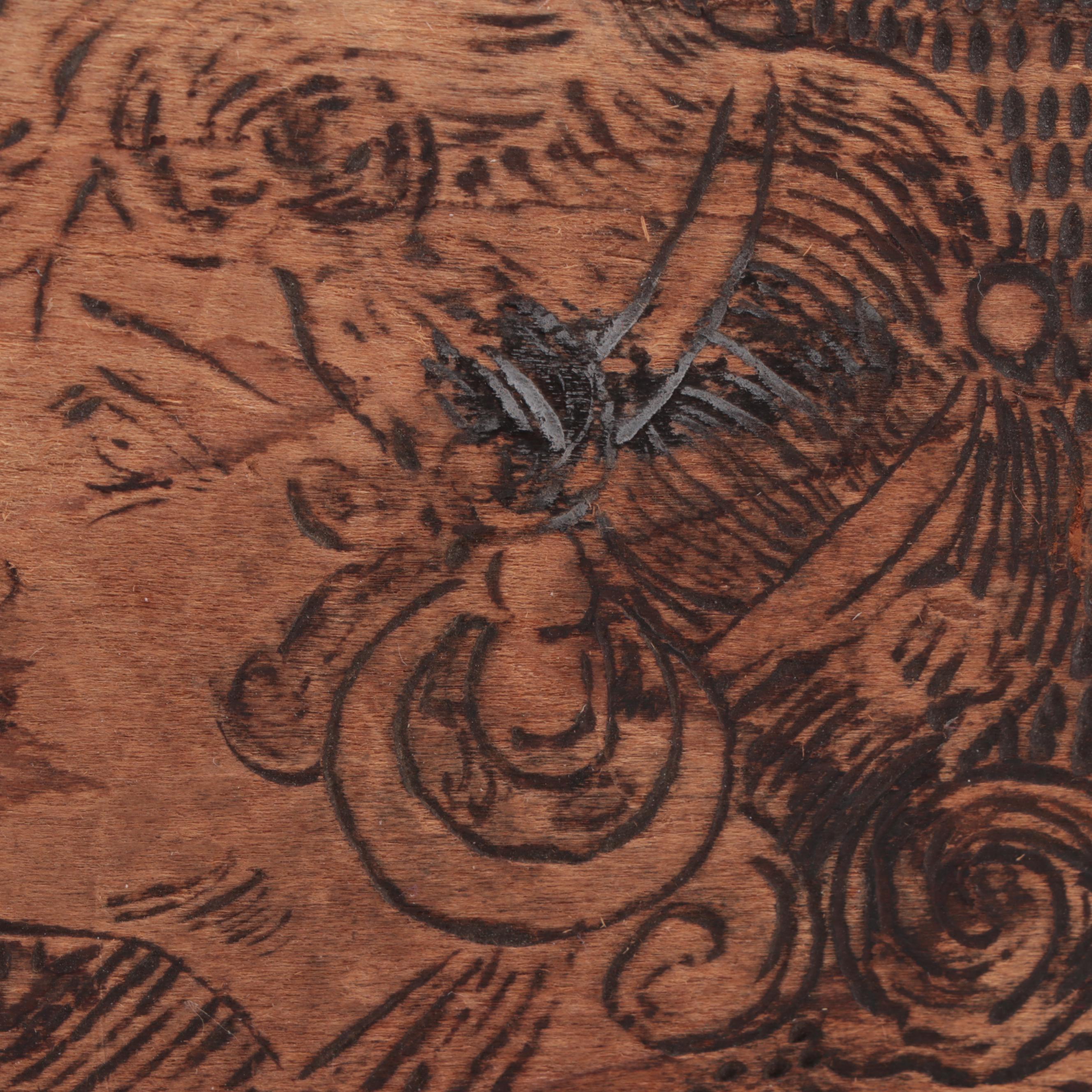 Flemish Art Co. Pyrography Trinket Box with Hand-Carved Hinged Wooden Boxes