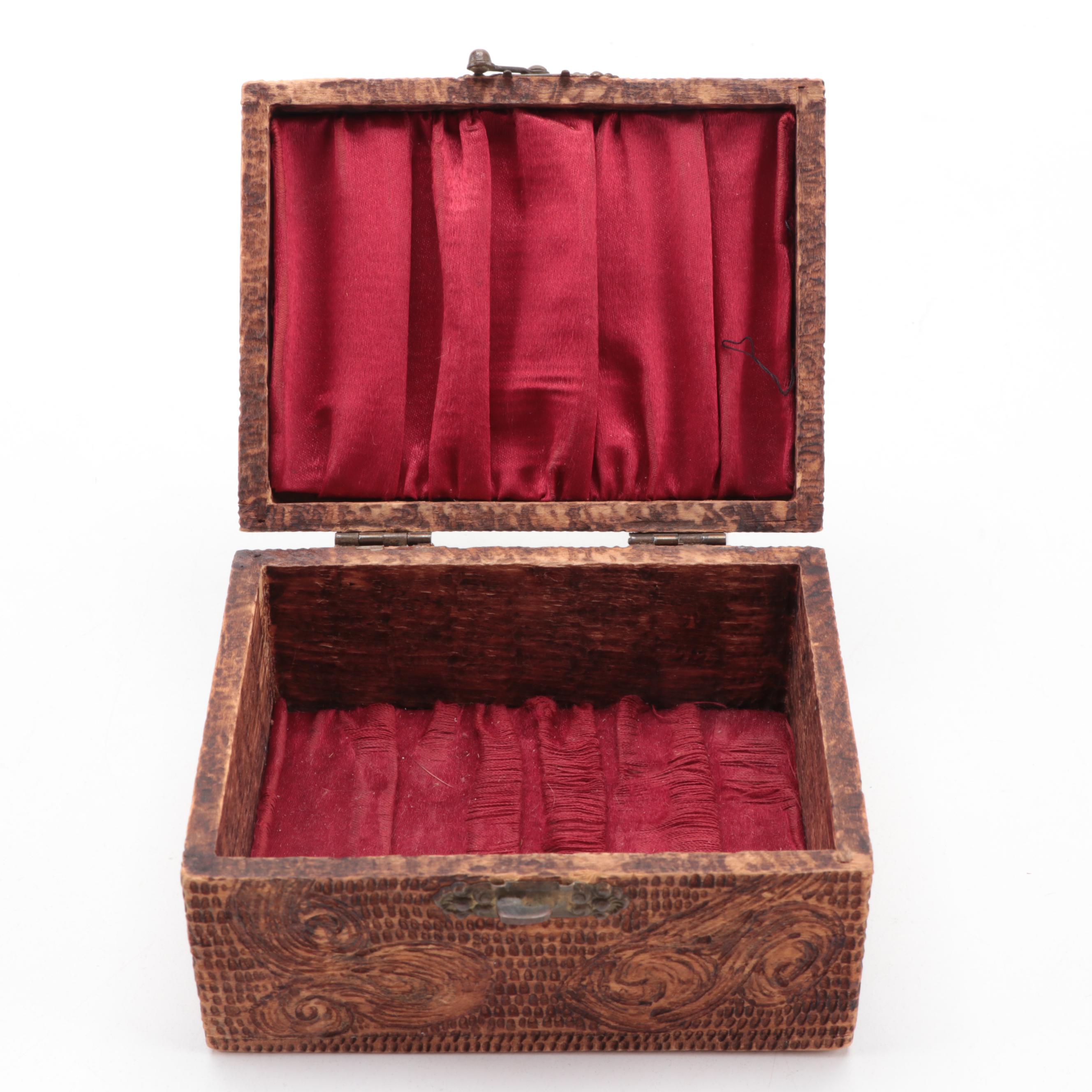 Flemish Art Co. Pyrography Trinket Box with Hand-Carved Hinged Wooden Boxes