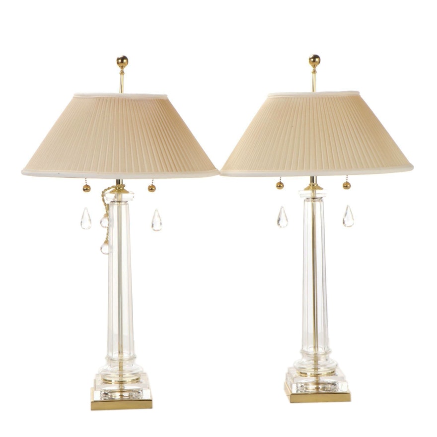 Brass and Glass Pillar Table Lamps