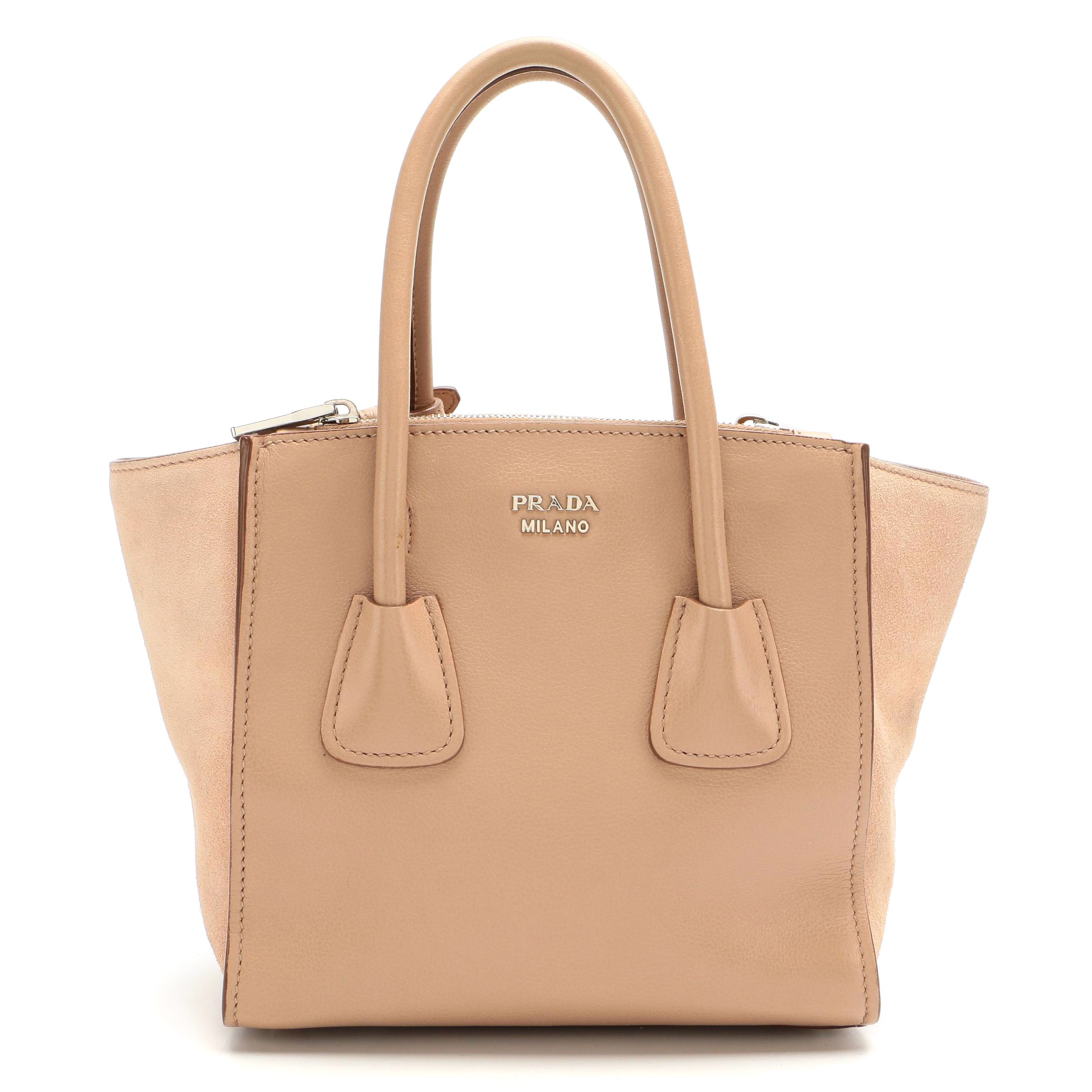 Prada Mini City Twin Pocket Tote in Beige Leather and Suede
