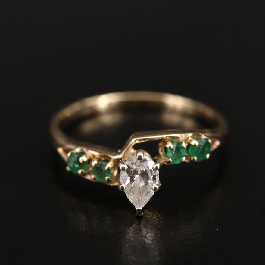 14K Diamond and Emerald Ring