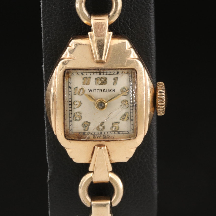 Vintage Wittnauer 10K Yellow Gold Stem Wind Wristwatch