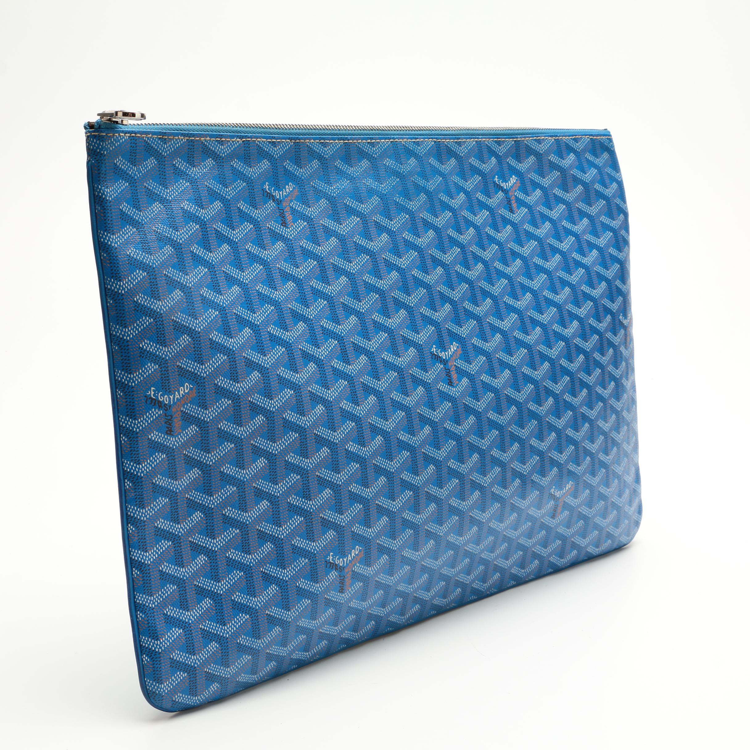 Goyard Pochette Sénat GM in Bleu Ciel Chevron Print Coated Canvas