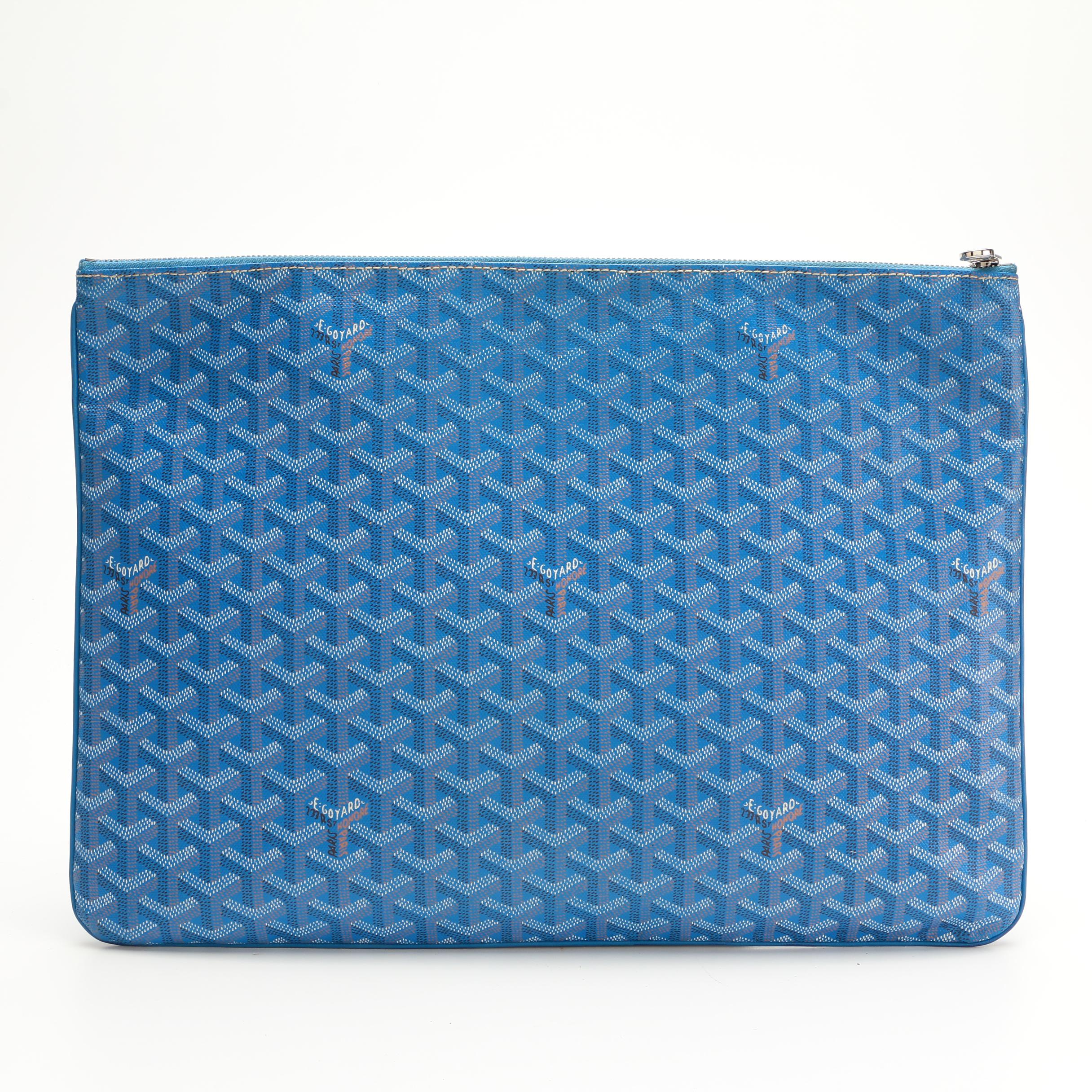 Goyard Pochette Sénat GM in Bleu Ciel Chevron Print Coated Canvas