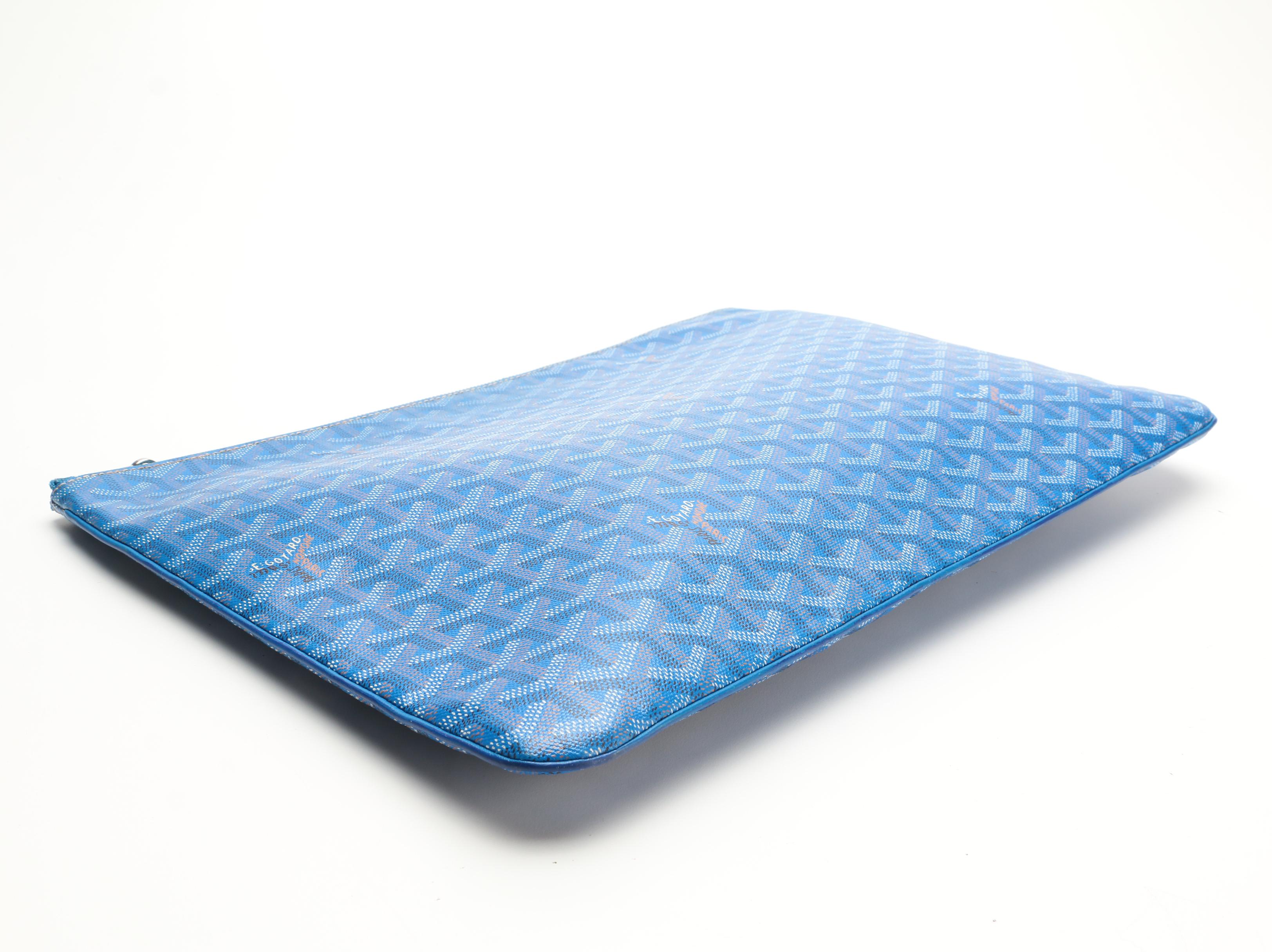 Goyard Pochette Sénat GM in Bleu Ciel Chevron Print Coated Canvas