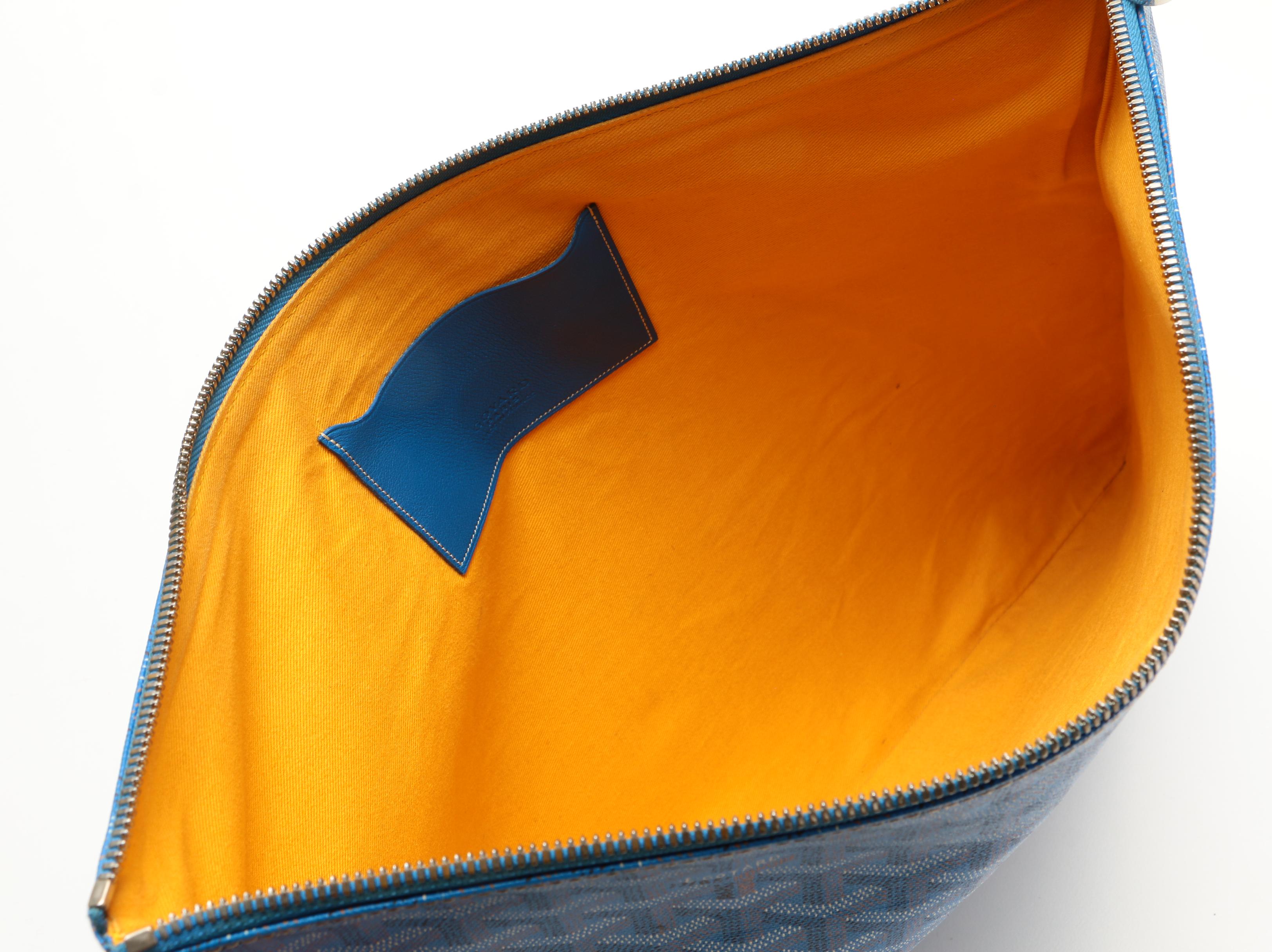 Goyard Pochette Sénat GM in Bleu Ciel Chevron Print Coated Canvas