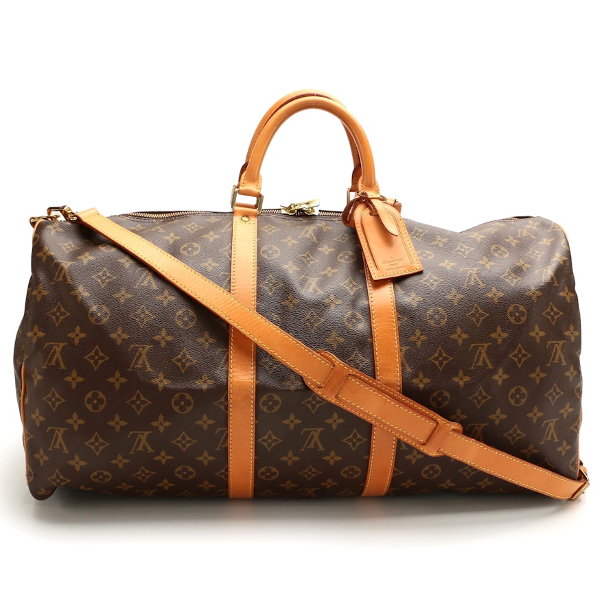 Louis Vuitton Keepall 55 Bandoulière Duffle Bag in Monogram Canvas and Leather
