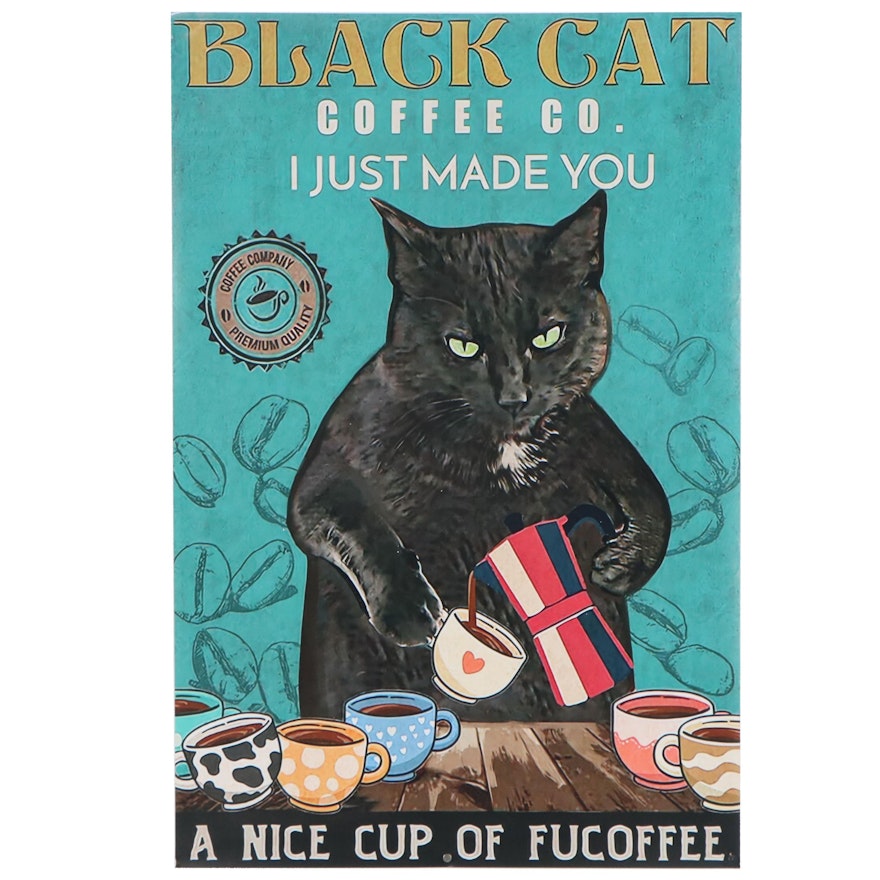 Giclée Poster Black Cat Pouring Coffee, 21st Century