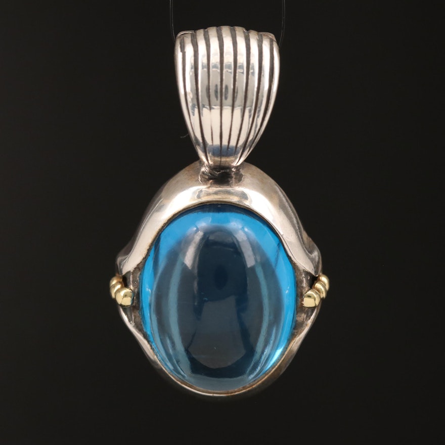 Lagos Caviar 18K and Sterling 26.49 CT Swiss Blue Topaz Enhancer Pendant