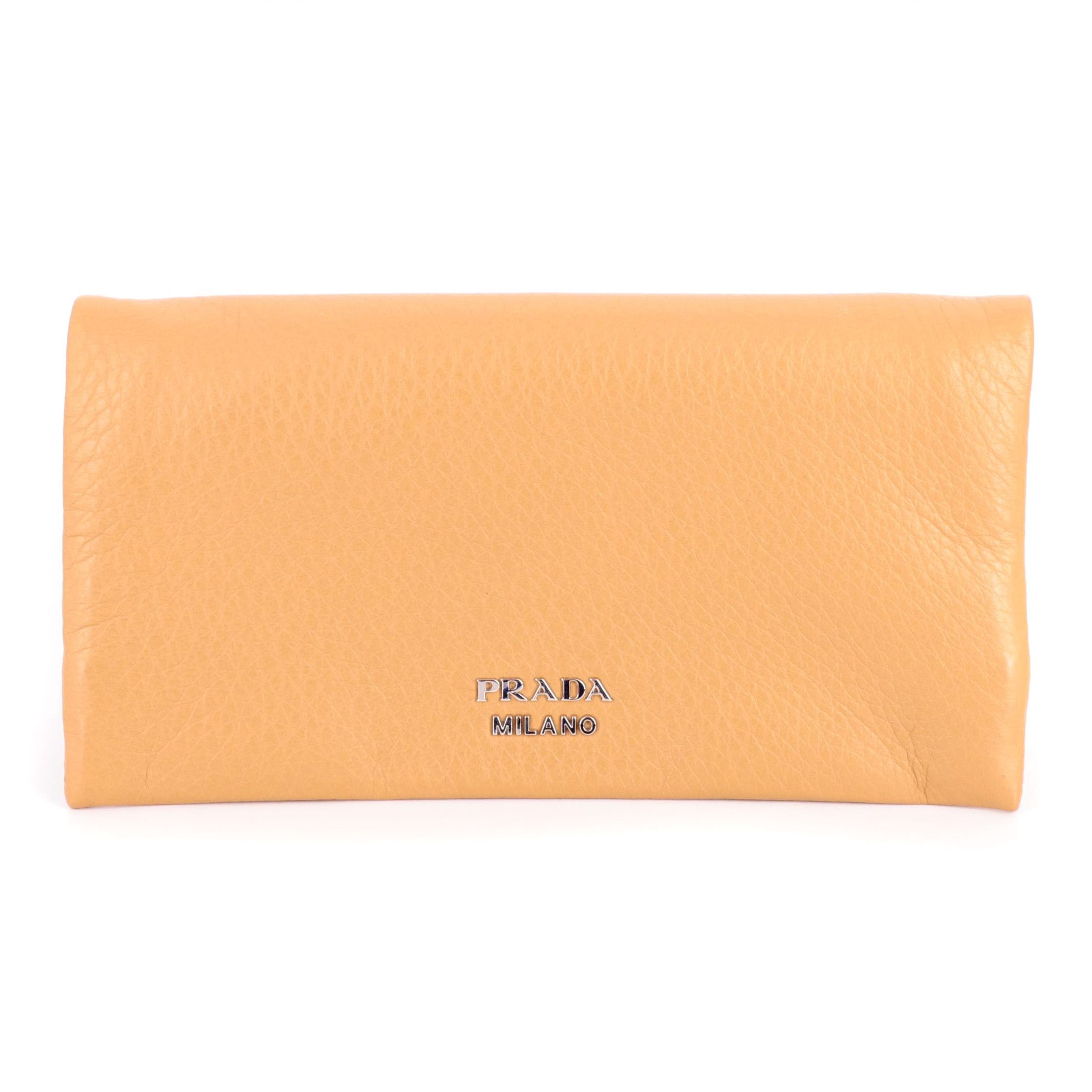 Prada Foldover Wallet in Tan Grained Leather