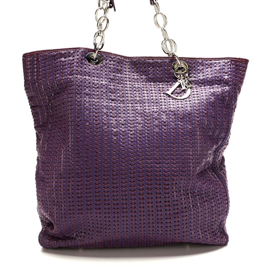 Christian Dior Purple Woven Leather Tote