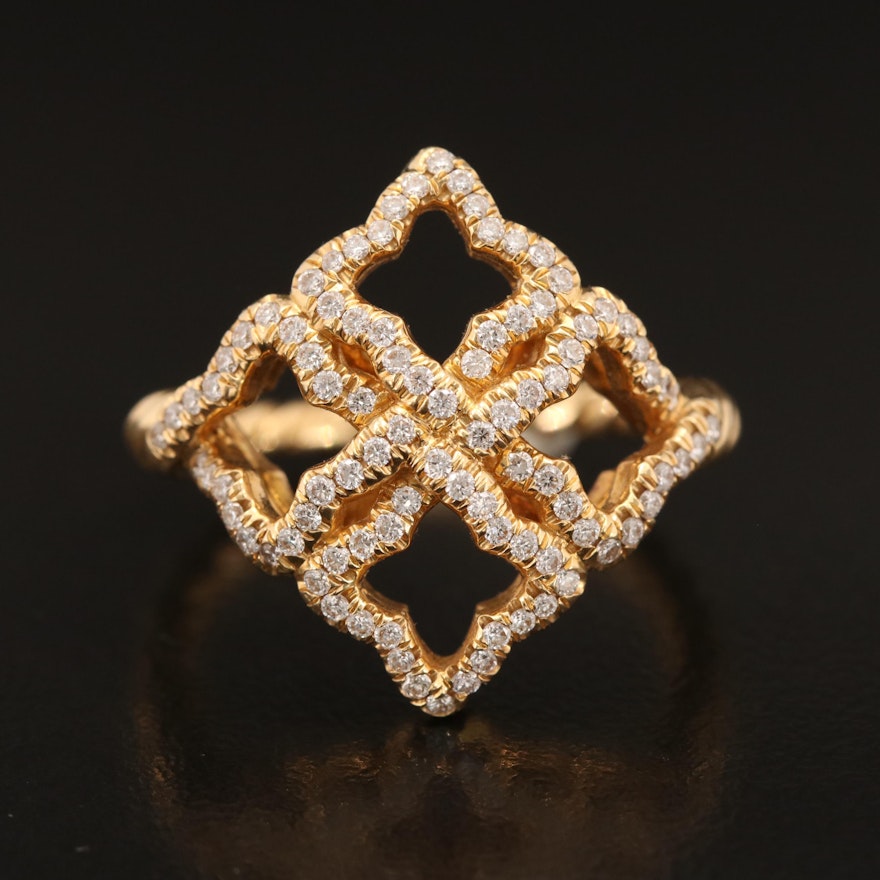David Yurman 18K Diamond Quatrefoil Ring
