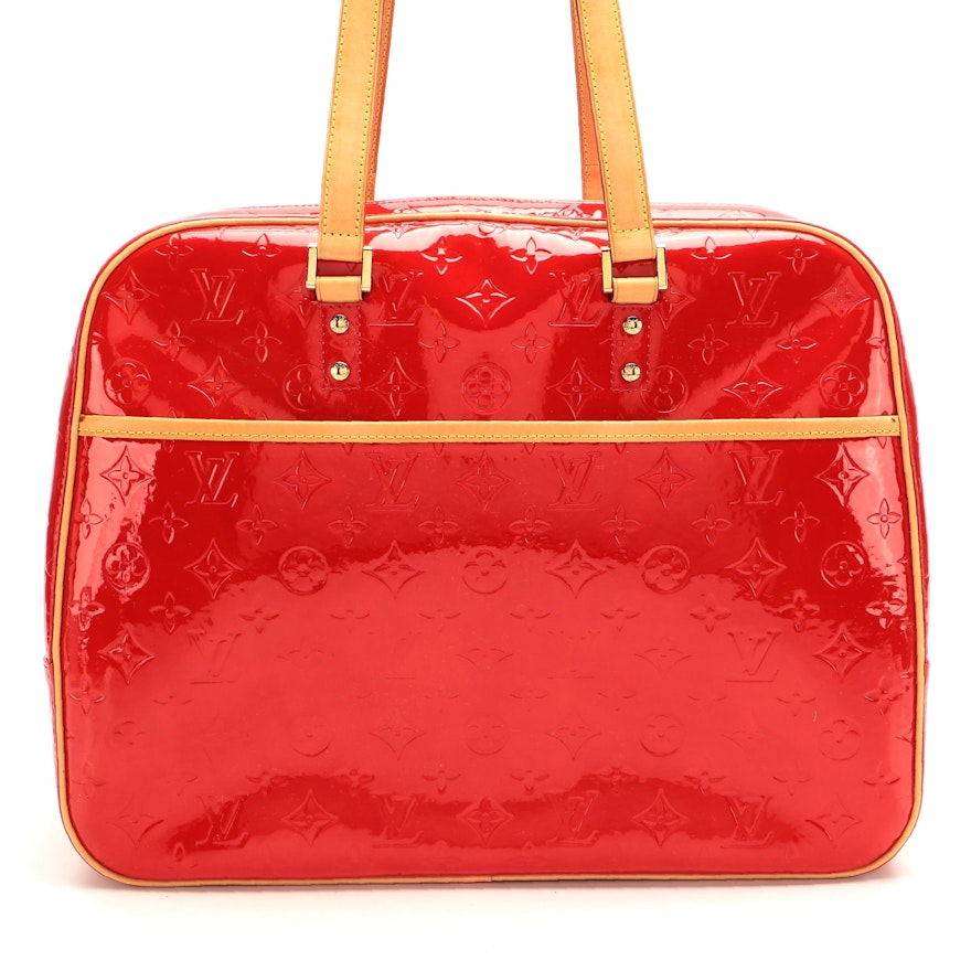 Louis Vuitton Sutton Bag in Red Monogram Vernis and Vachetta Leather