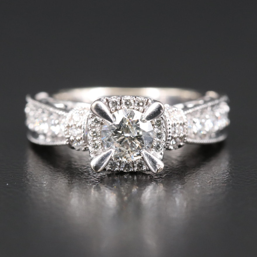 14K Diamond Ring with Open Gallery and Milgrain Detail