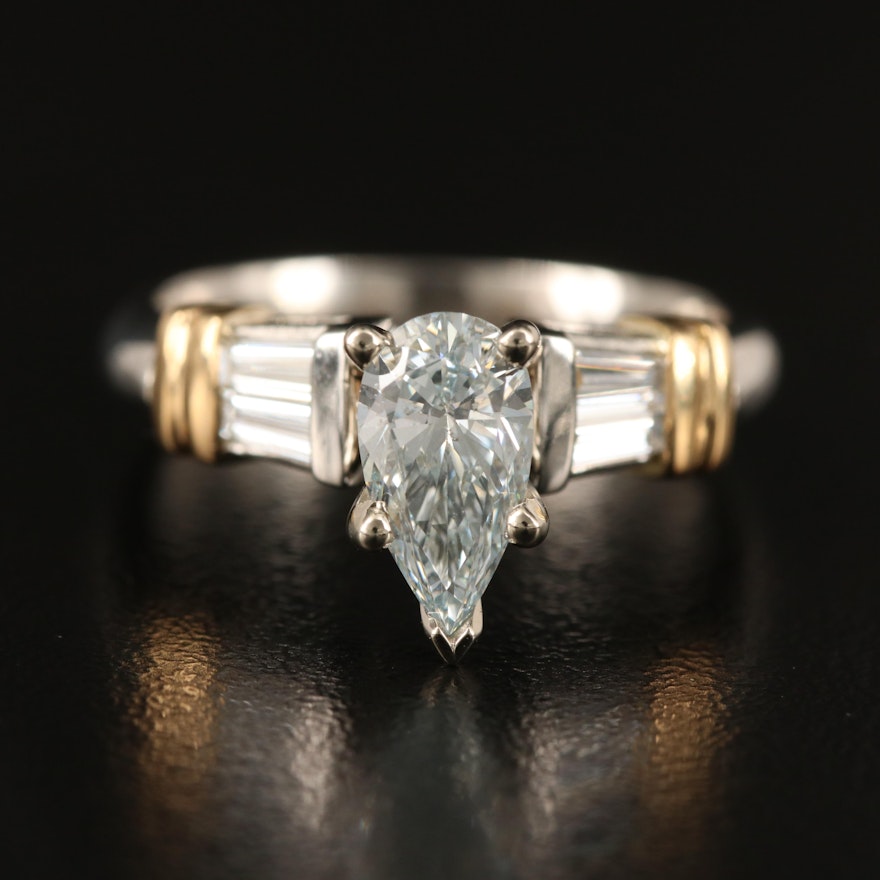 Platinum Diamond Ring with 18K Accents and GIA Report