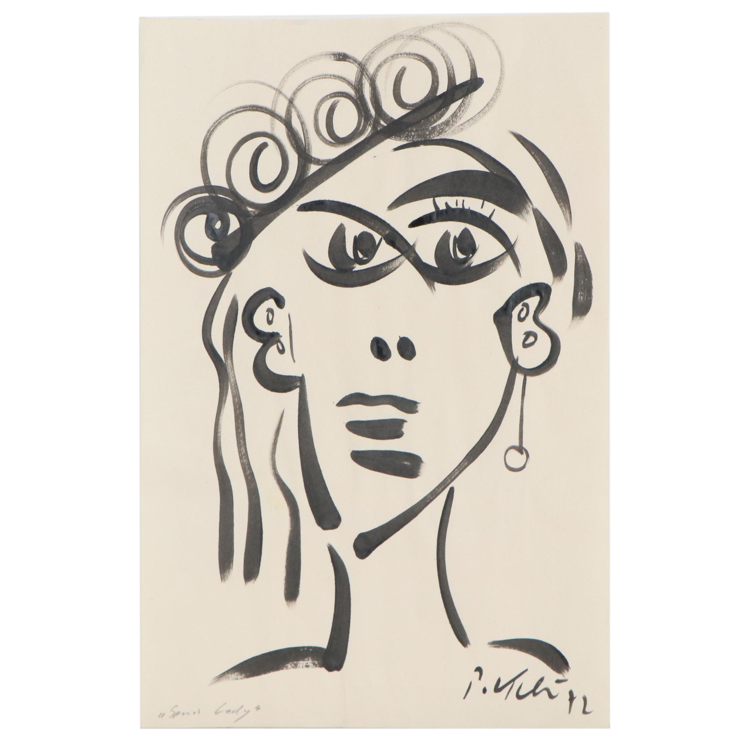 Peter Keil Acrylic Painting "Spanish Lady," 1972