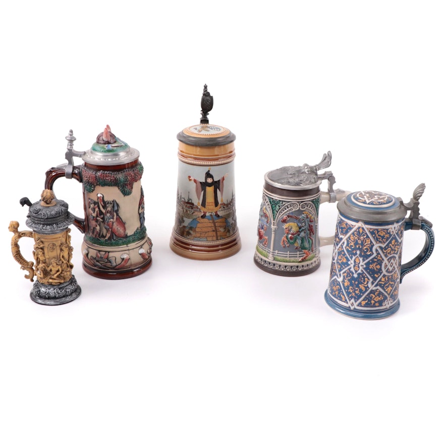 Beyer Hand-Painted Gaul Stein with an Assorted German Stein Collection