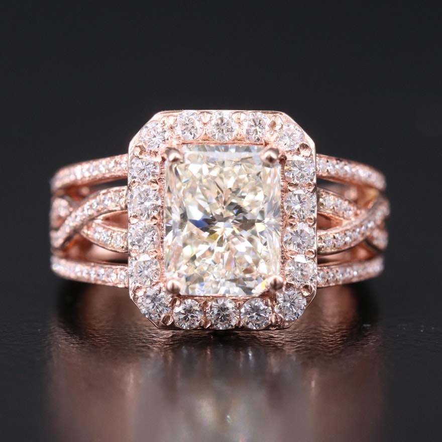14K Rose Gold Diamond Ring with 3.01 CT Center Diamond