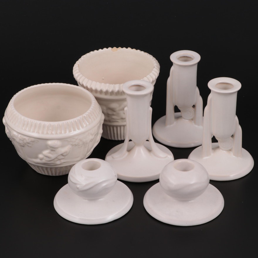 Roseville "Donatello" Planters and Other White Glazed Tableware