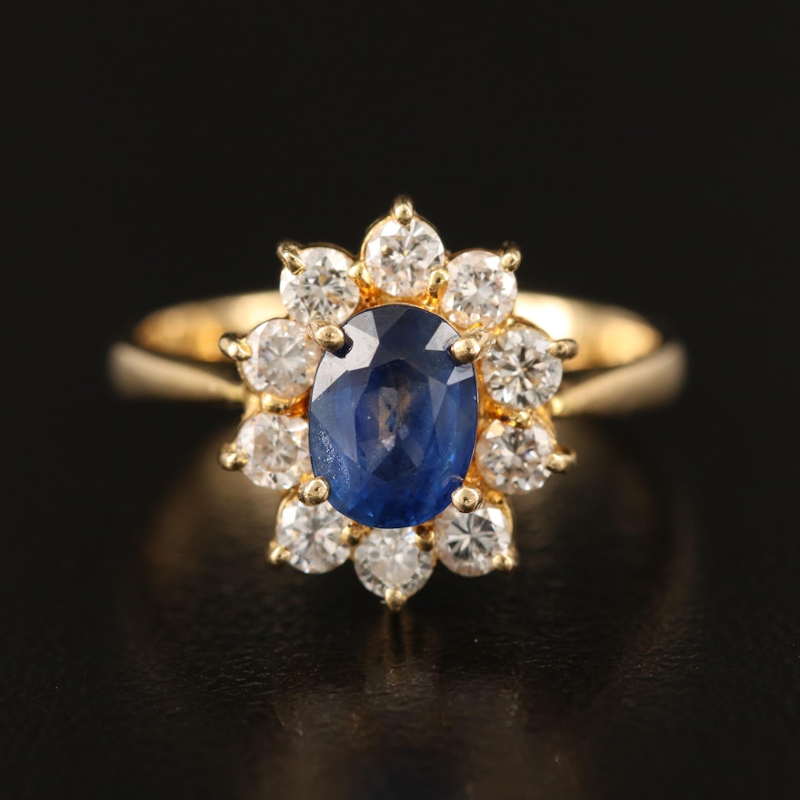 18K Diamond and 1.19 CTS Sapphire Halo Ring