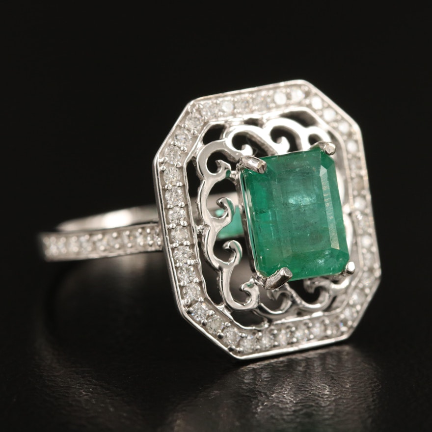 14K 2.08 CT Emerald and Diamond Ring