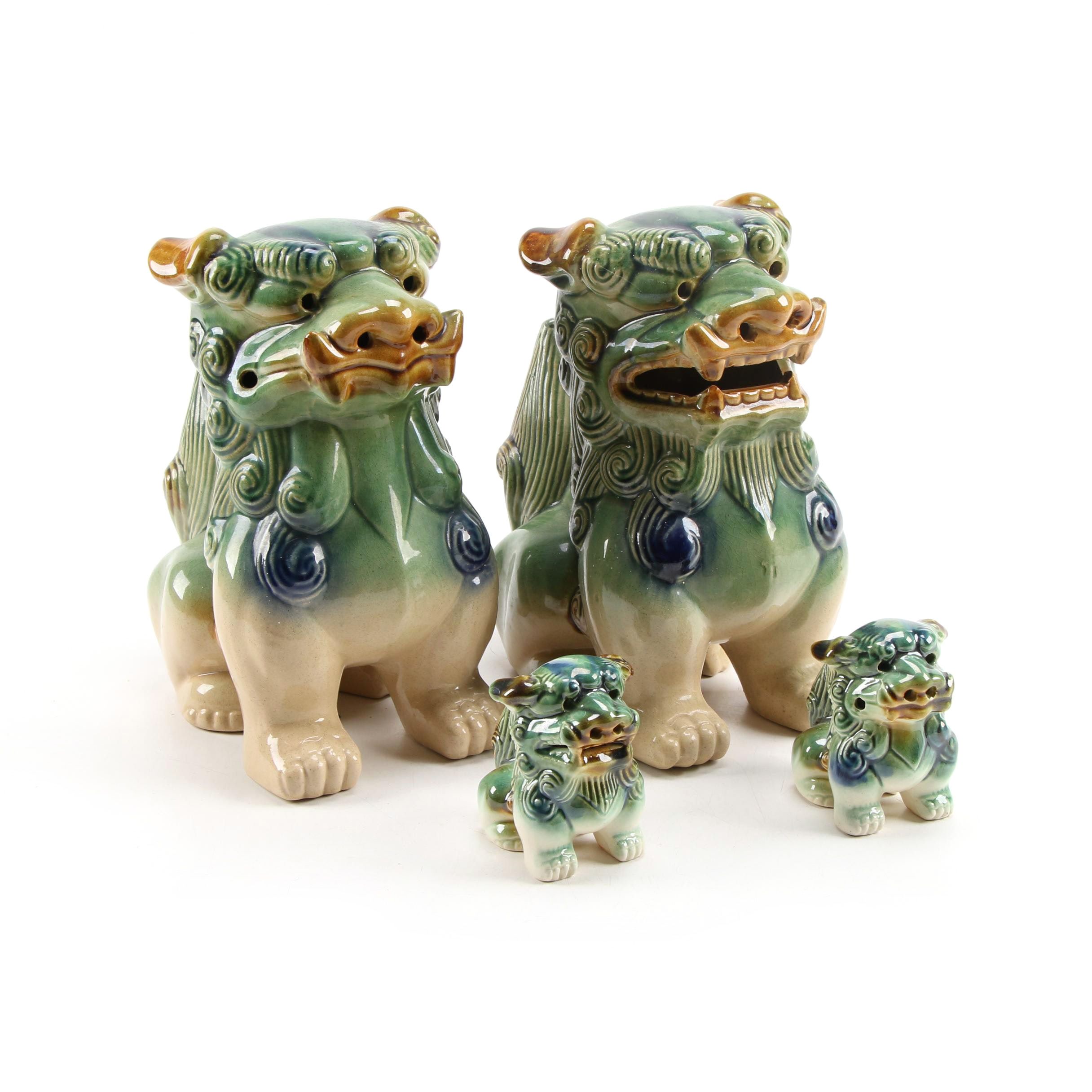 Chinese Style Sancai Glazed Ceramic Guardian Lion Figurines, Late 20th Century