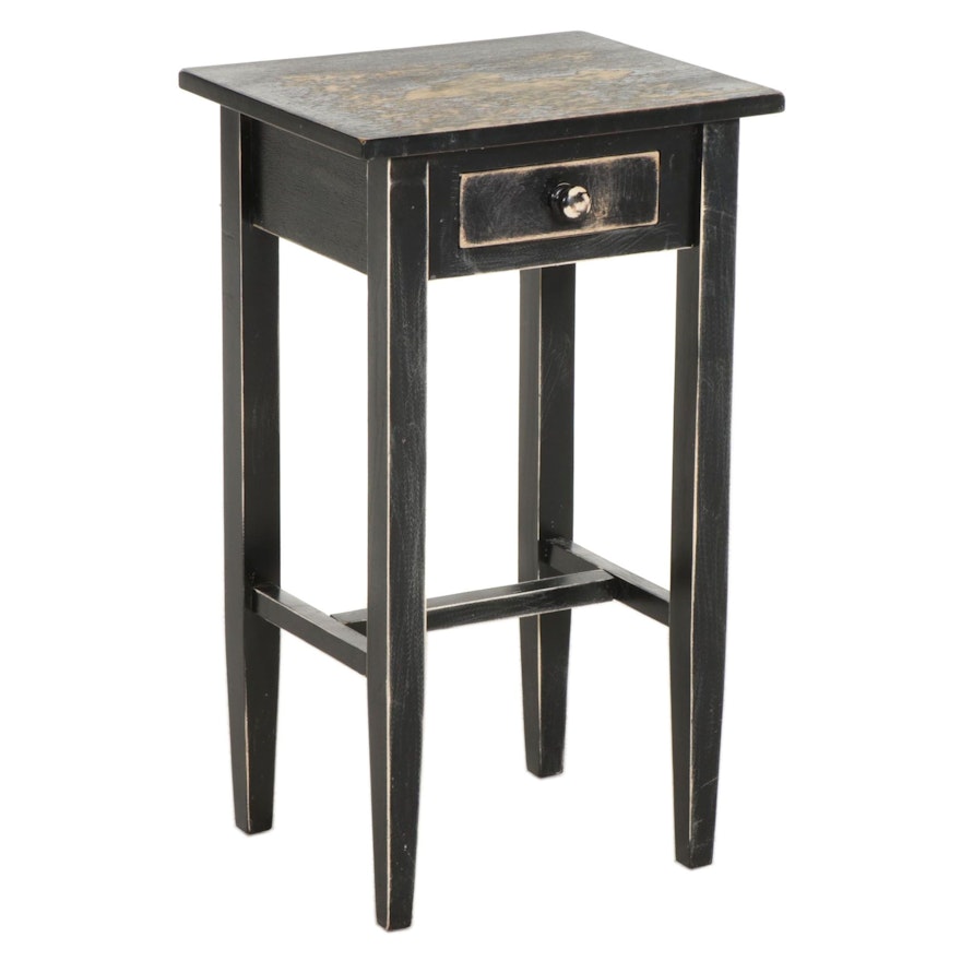 Primitive Style Painted Wood Single-Drawer Side Table