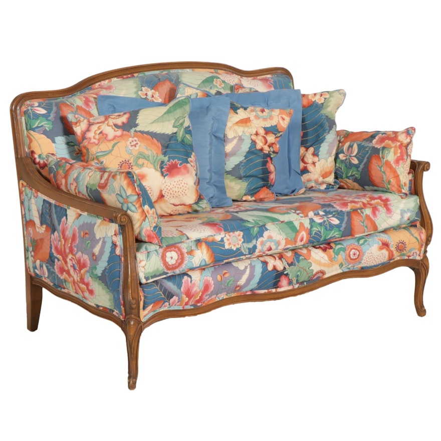 Louis XV Style Floral-Upholstered Love Seat Sofa, Late 20th Century