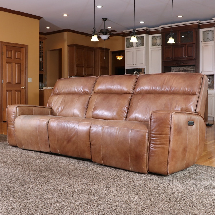 American Signature Leather Power Reclining Three-Seat Sofa
