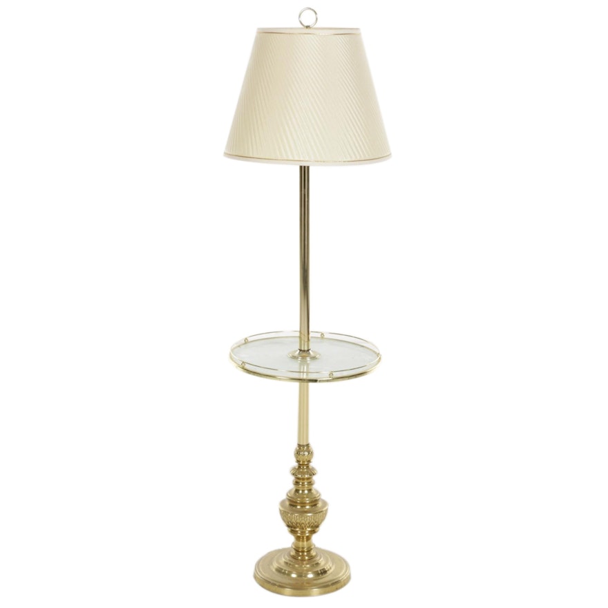 Lacquered Brass and Glass Floor Table Lamp, Mid to Late 20th Century