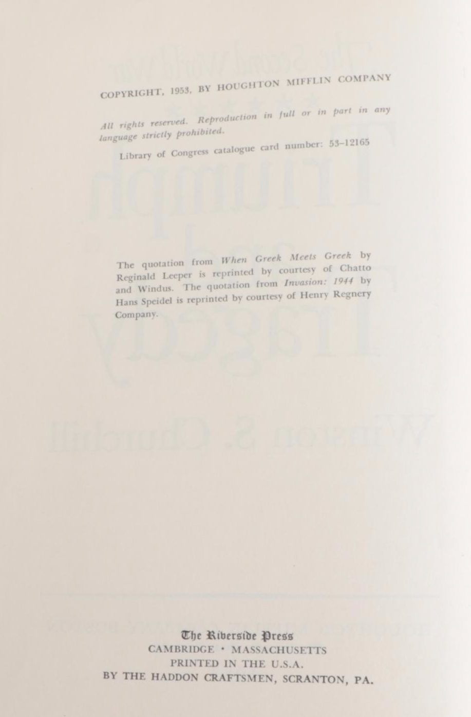 First Edition "The Second World War" by Winston S. Churchill, 1948–1953