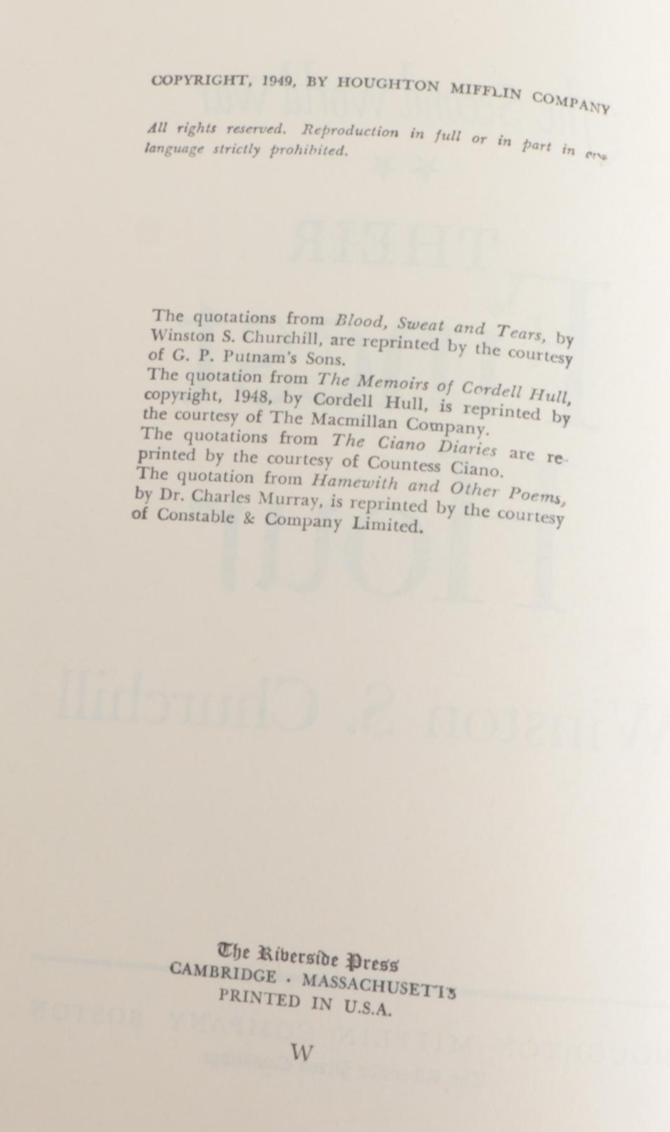 First Edition "The Second World War" by Winston S. Churchill, 1948–1953