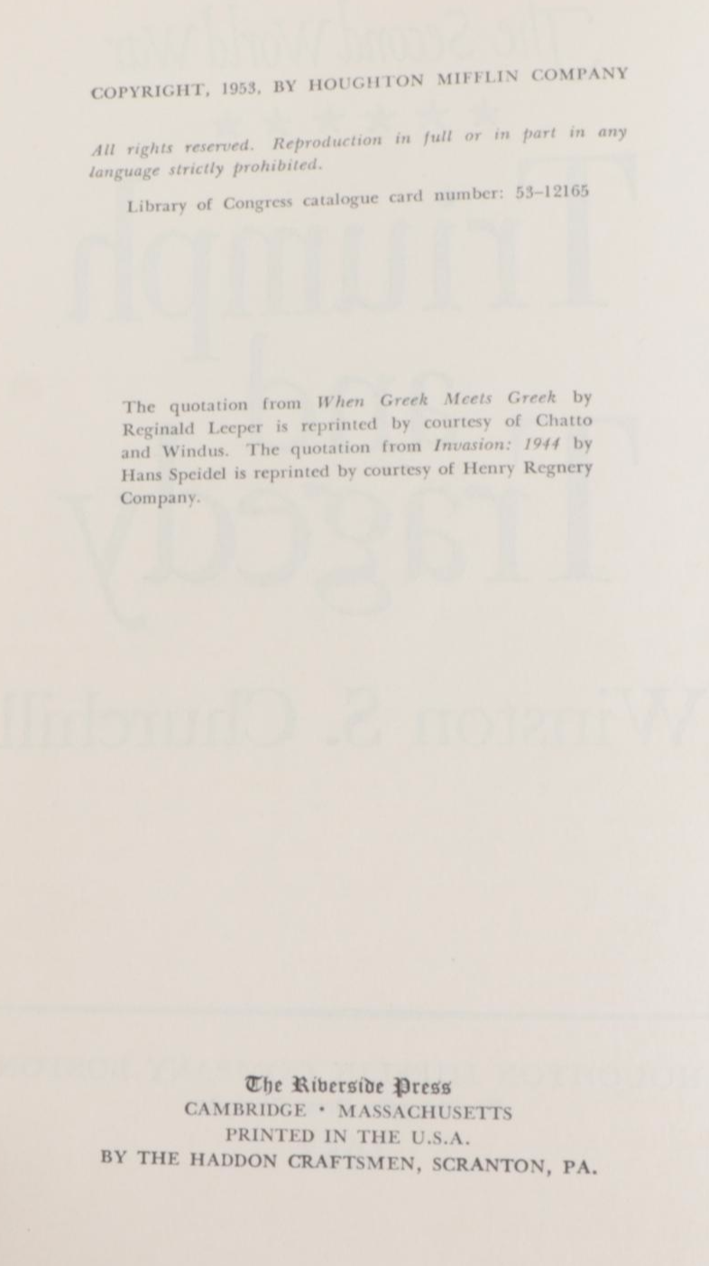 First Edition "The Second World War" by Winston S. Churchill, 1948–1953