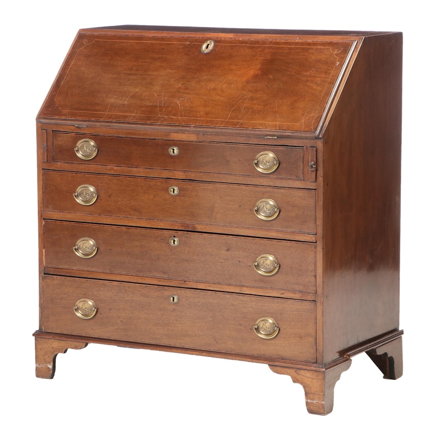 George III Inlaid Mahogany Bureau Desk, Late 18th Century