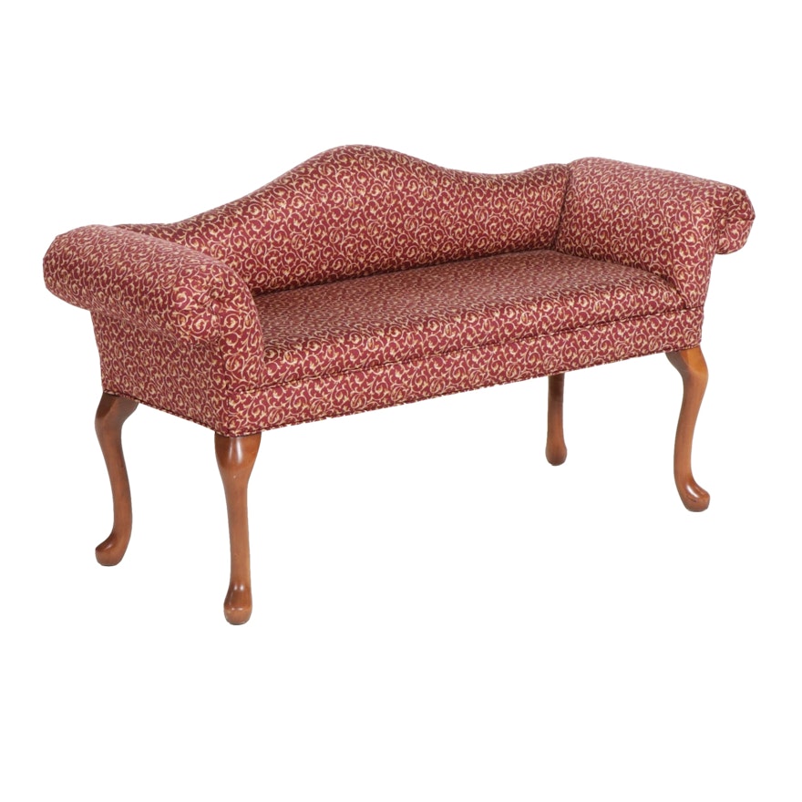 Queen Anne Style Upholstered Camelback Bench, Late 20th Century