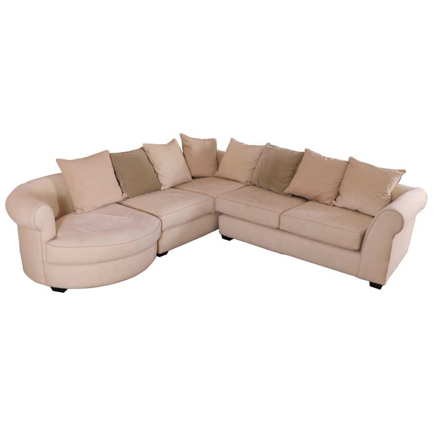 Arhaus Cotton Twill Three-Piece Sectional Sofa with Coordinating Pillows