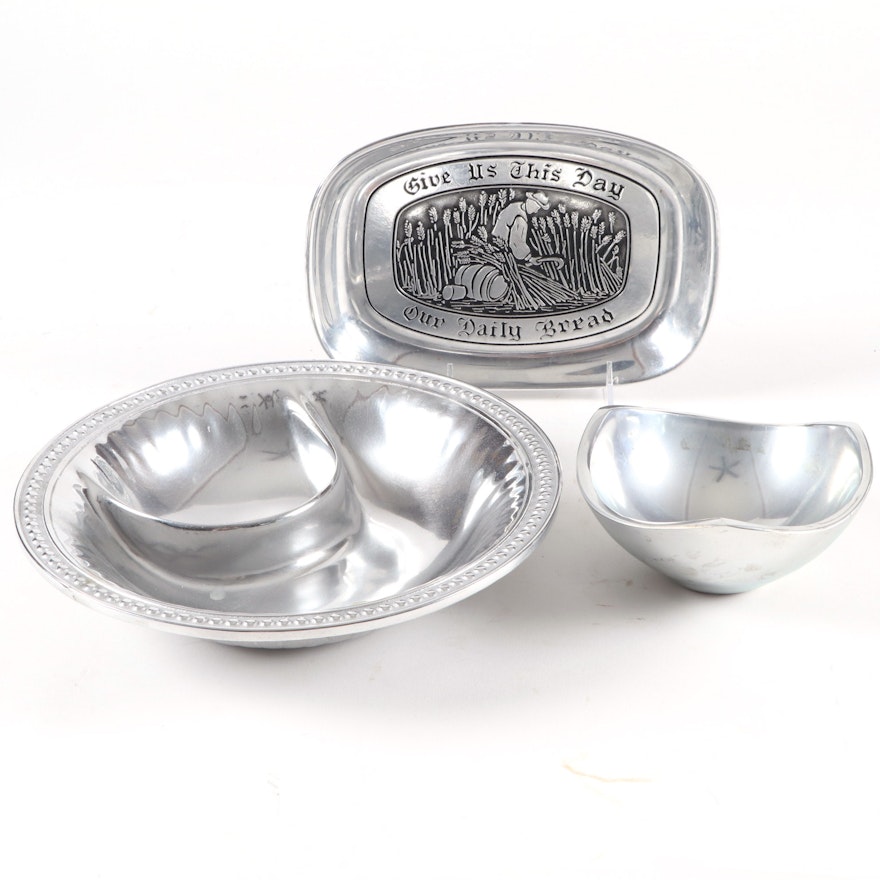 Nambé Tri-Corner Bowl, Wilton Armetale Chip and Dip and "Give Us This Day" Tray