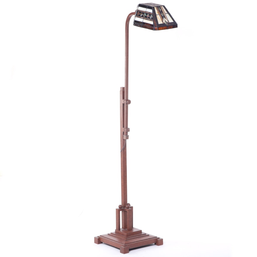 Adjustable Patinated Metal Slag Glass Pharmacy Floor Lamp