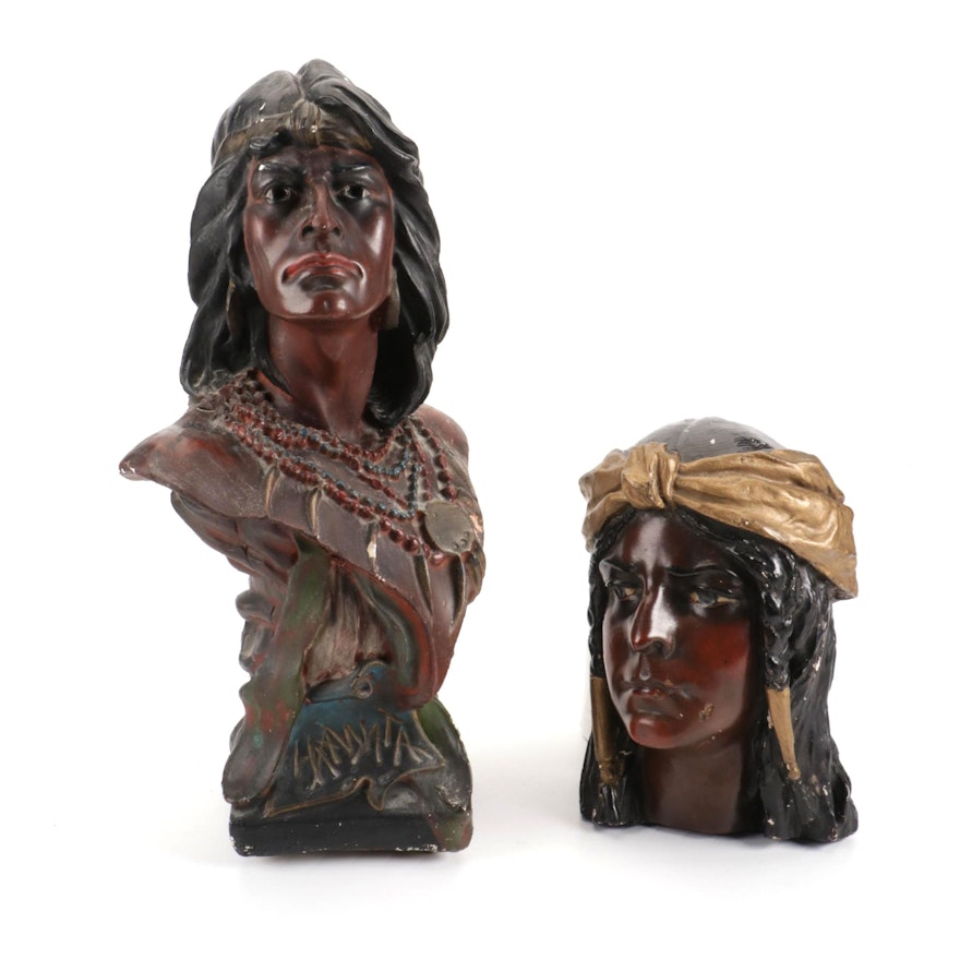 Chalkware Busts of Native American Portraits