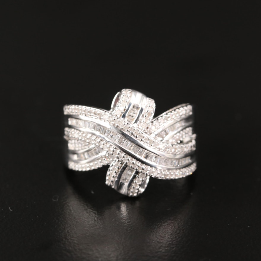 Sterling Silver Diamond Crossover Ribbon Ring