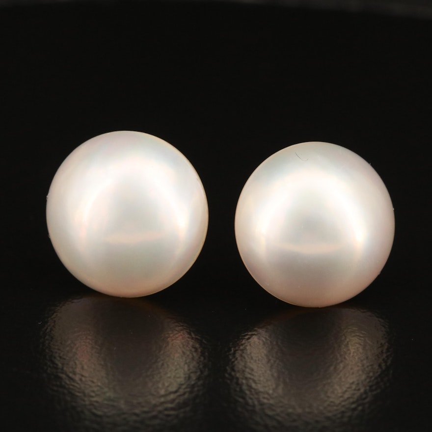 18K Round Mabé Pearl Earrings